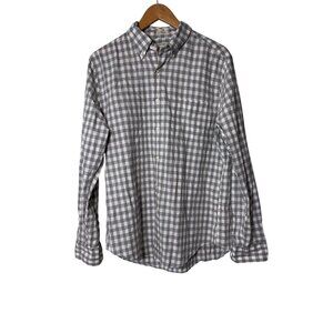 J. Crew Mens Classic Gray & White Check Long Sleeve Shirt Organic Cotton M